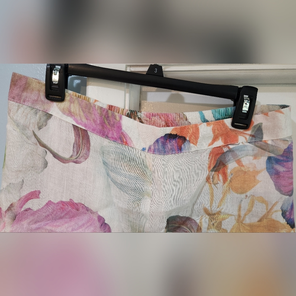 Women's 120% Lino Floral Linen Pants, Size 48 (XL) - Picture 5 of 10